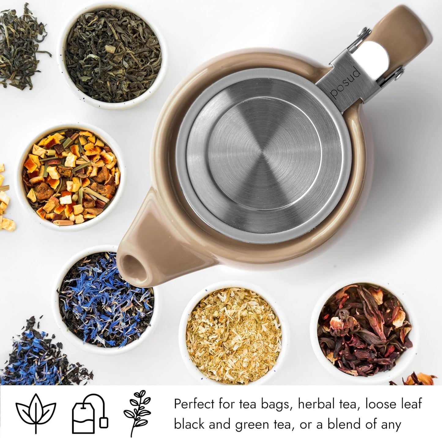 
                  
                    posud Keramik-Teekanne mit Teesieb – Kleine Porzellan-Teekanne für 2 Personen mit losem Teeblatt – 550 ml / 18,6 oz Stump-Teekanne für 2 Tassen mit Sieb (Sand) 
                  
                